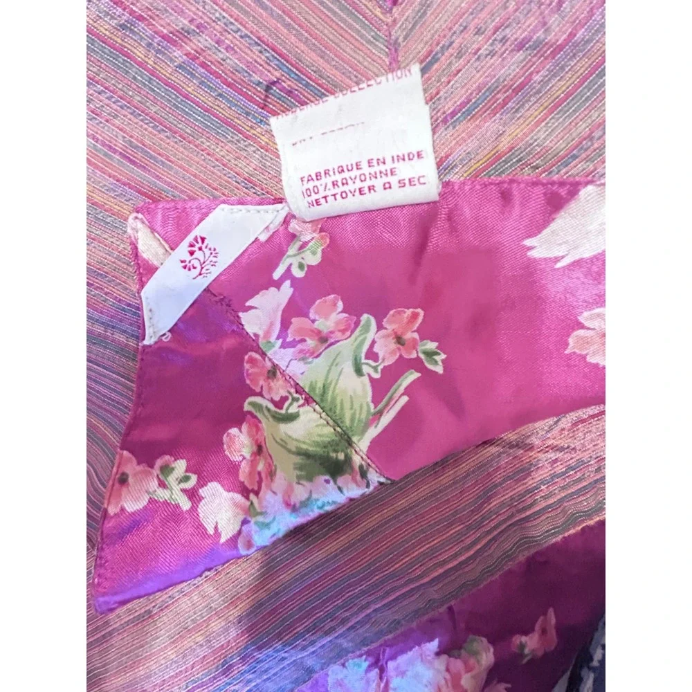 April Cornell Auberge Collection Pink Floral Striped Square Tablecloth Rayon